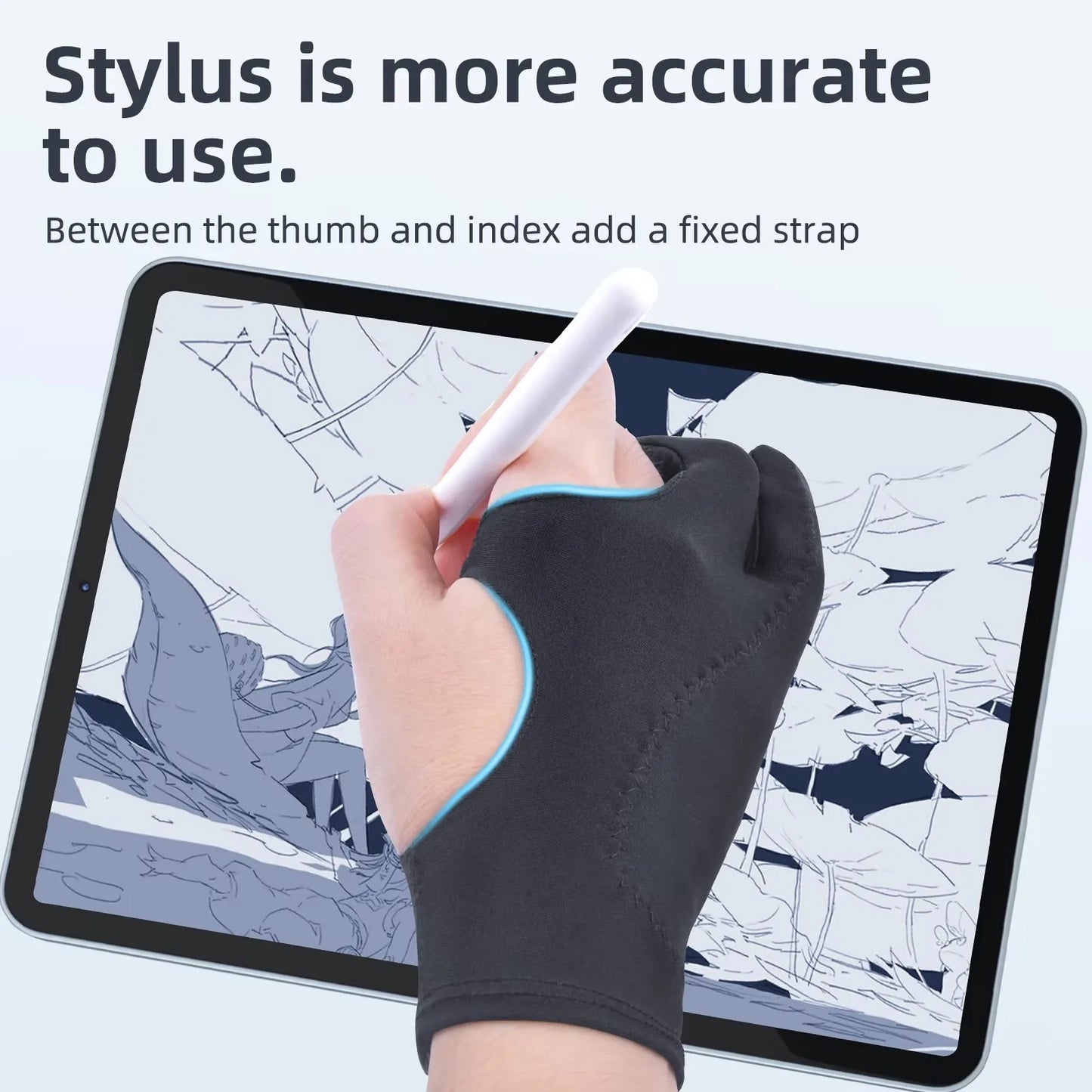 1PC Artist Drawing Glove for Any Graphics Drawing Table 2 Finger Anti-Fouling Both for Right and Left Hand Black Drawing Gloves