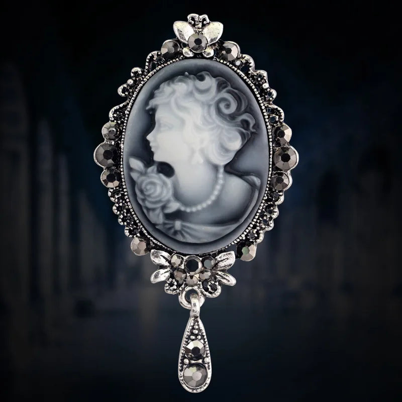 SHMIK Vintage Palace Style Relief Beauty Pendant Crystal Badges Brooch For Women Elegant Retro Middle Design Pin Jewelry