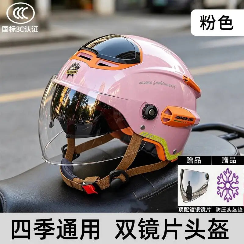 All-Season Electric Motorcycle For Men And Women, Sun Protection Riding Half Helmet, Scooter Three-Quarter Retro Safety Helmet
