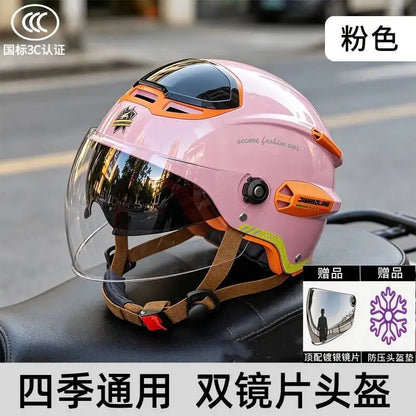 All-Season Electric Motorcycle For Men And Women, Sun Protection Riding Half Helmet, Scooter Three-Quarter Retro Safety Helmet