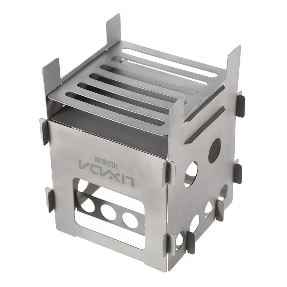 Stainless Steel / Ti Camping Stove Folding Wood Stove Outdoors Portable BBQ Barbecue Shelf Mini Charcoal Picnic Stove