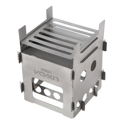 Stainless Steel / Ti Camping Stove Folding Wood Stove Outdoors Portable BBQ Barbecue Shelf Mini Charcoal Picnic Stove
