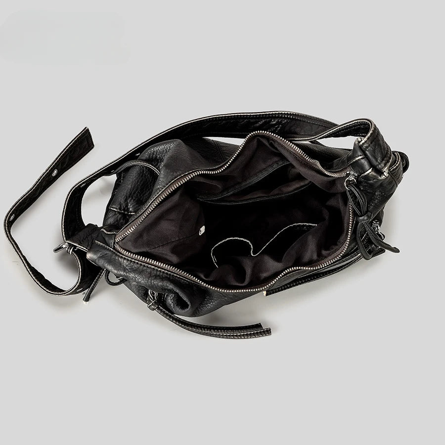 Strappy Punk Style Motorcycle Underarm Bag for Women Messenger Bag Large Capacity Soft PU Leather Female Shoulder Bag Handbag