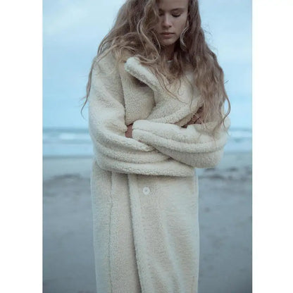 Autumn Winter New Arrival Women's Lazy Sle Warm Lapel Long Sve Fce Long Coat Jaet Straight Cut Commute Polyester