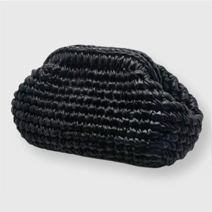 Yingzi Women's Silver Cloth Strip Crochet Clip Bag Woven Underarm Bag Clutch Large Size
