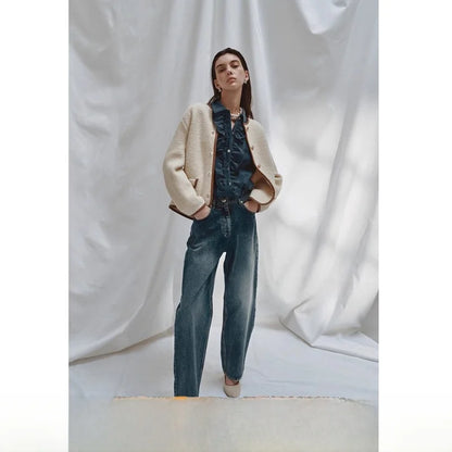 Discounted Self-Recommended Qianjinfeng Woolen Coat round Ne Color Blo Commuter Versatile Long Sve Button up ort Out...