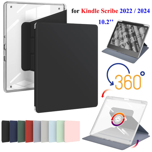 Rotation Acrylic Case For Kindle Scribe 2024 2022 Case 10.2 inch PU Leather Auto Wake Sleep Ebook Cover Funda with Pencil Holder