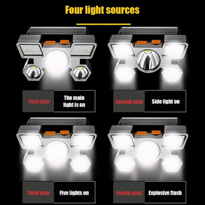 5 LED USB Rechargeable Headlamp 18650 Built in Battery Headlight Portable Head Flashlight Working Light Fishing Camping Lantern