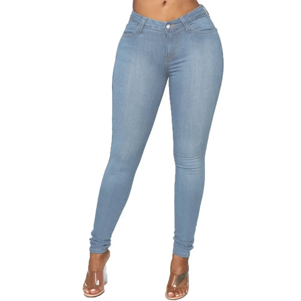 Sheath Pencil Jeans Women Pants Solid Vintage Skinny Ankle Length Pants Denim Mid Waist Washed 2025 Streetwear Slim Fit Jean