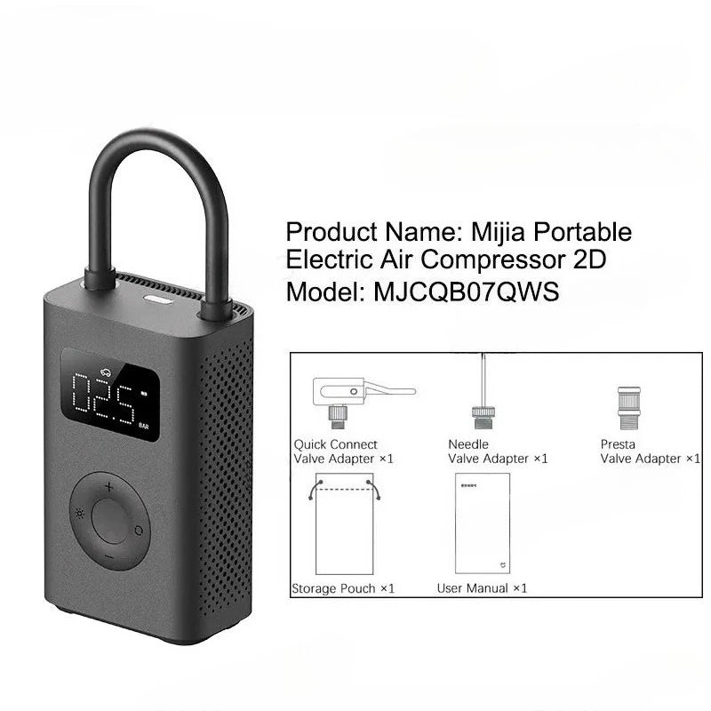 Xiaomi MIJIA 100% Original Portable Air Compressor 2,150psi,Preset Pressure Stop When Full,Air Pump,6 Mode,Lightweight Electric