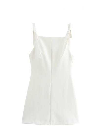 HH Woman Bow Strap Decoration Square Collar Sleeveless Back Zipper Sling Dresses Summer 2025 Female High Street Mini Dress