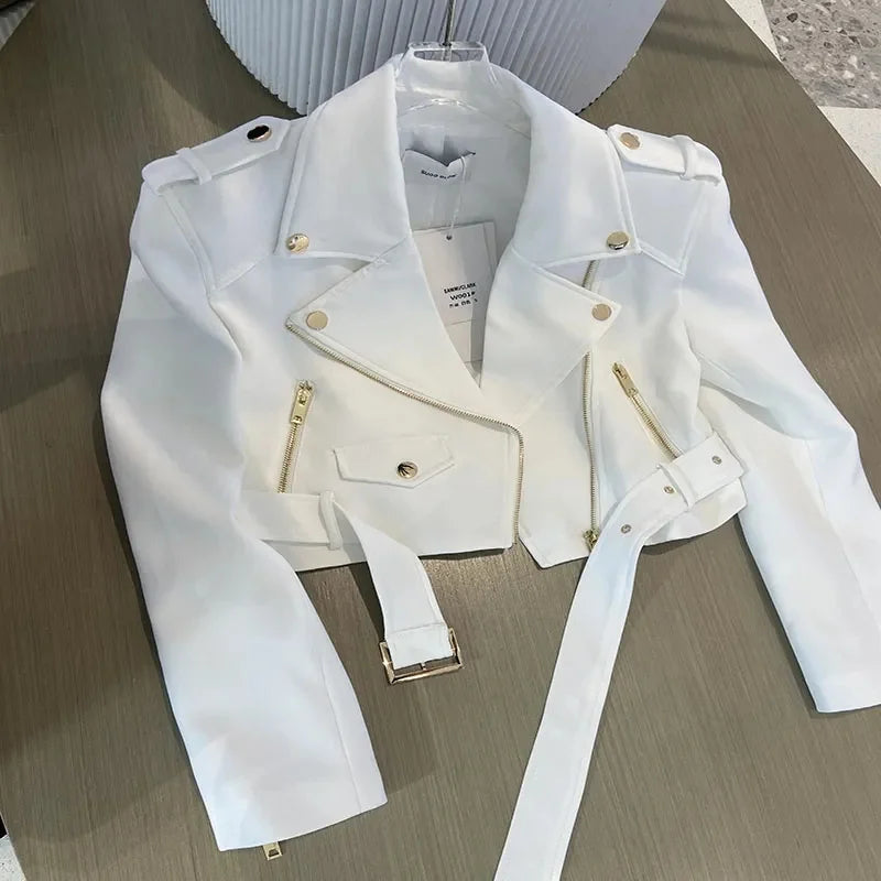 Korean Ladies Fashion Short Jacket Design Sense Niche Feminine Long Sleeves Locomotive Coat Spring Autumn Women Patchwork Outwea