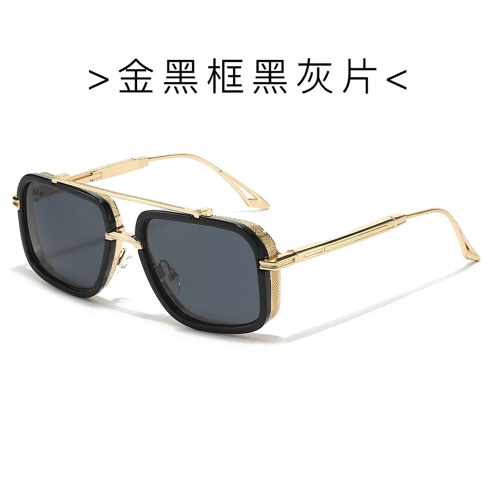 Large Square Sunglasses Men Steampunk Style Metal Pilot Sun Glasses Luxury Designer Brand Eyewear Fashion Shades Double Beam