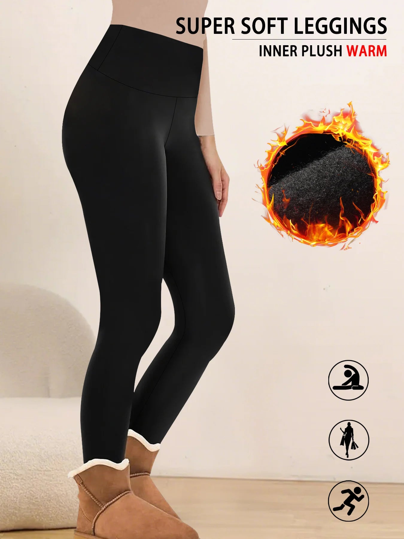 Womens Thermal Fleece Lined High Waisted Leggings. Workout Winter Warm Thick Tights Soft Yoga Pants