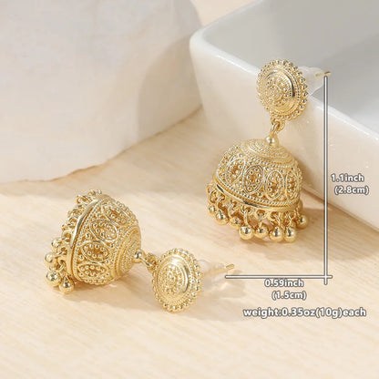 Vintage Brass Golden-plated Earrings Handmade Earrings Bohemian Style Earrings Bell Earrings Bead Earrings Pendant Earrings