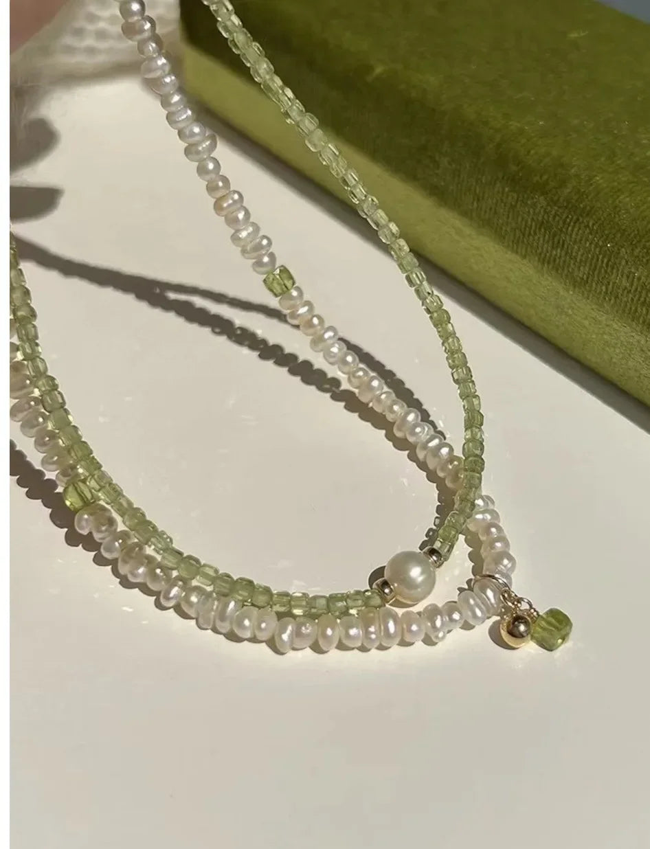 Peridot necklace  peridot beaded necklaceChoker Beaded Necklace，Pearl Beaded Necklace，Natural Peridot Necklace