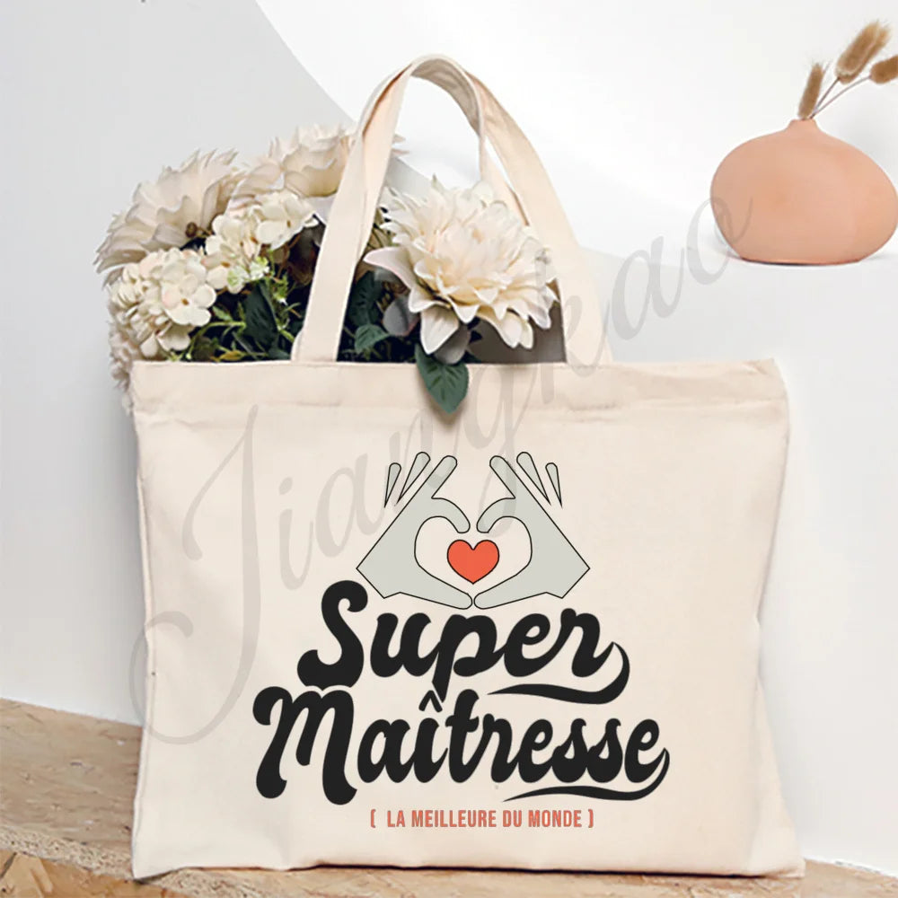 Thank You Teacher French Print Women Shoulder Bag CanvasShopping Bags Female Handbags Reusable Tote Bag Best Gifts for Maitresse