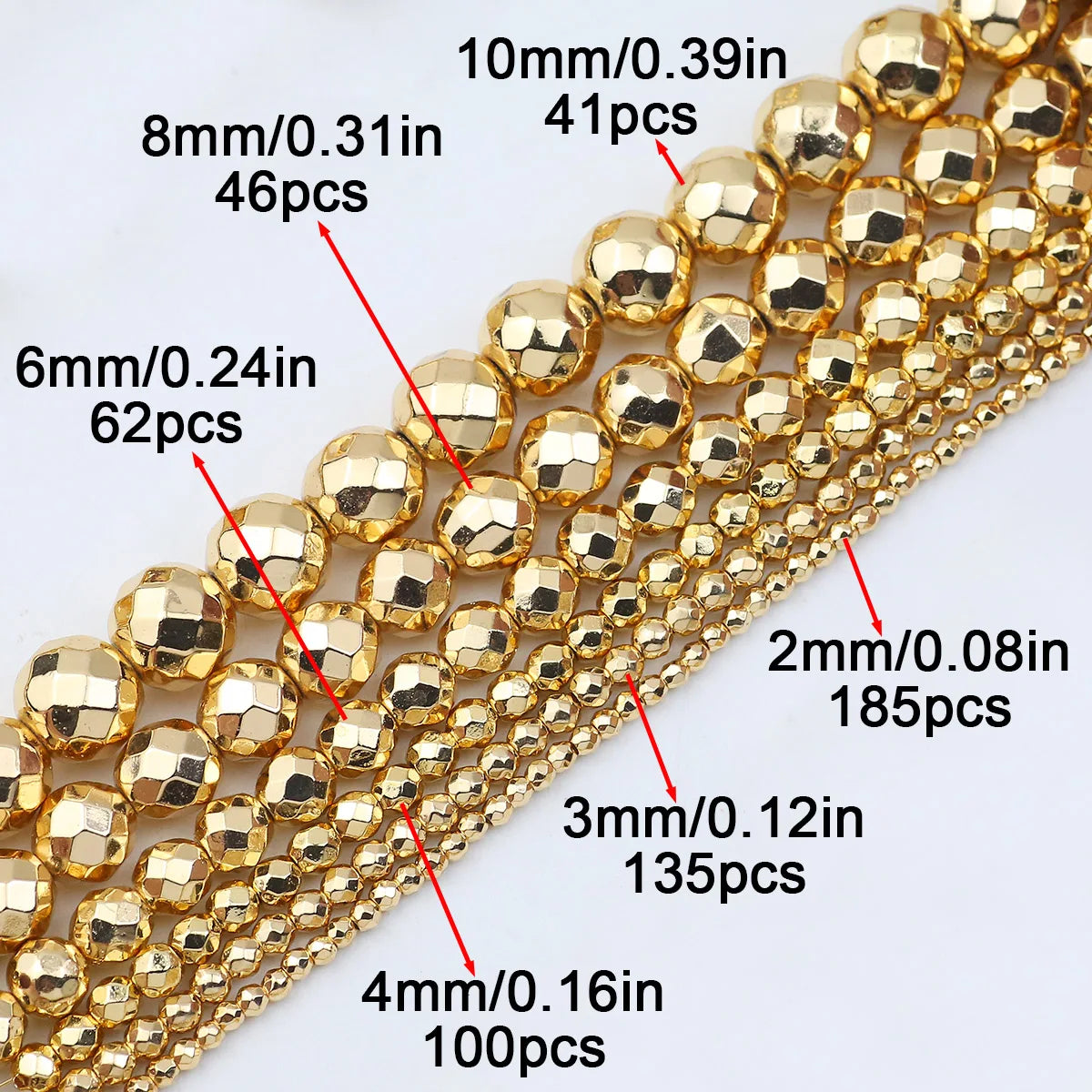 BTFBES 2-10mm Silver Color Round Beads Natural Stone Hematite Gem Non-magnetic Loose Ball For Jewelry Bracelet Necklace DIY 15''