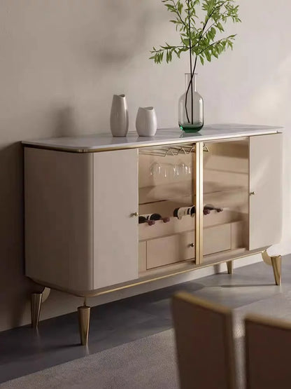 For Dining Room Bar Cabinet Buffet Sideboard Luxury Modern Furniture White Marble Top Living Room Side Cabinets with Gold Legs