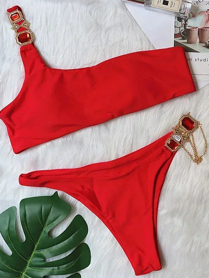 Halter Crystal Rhinestone Diamond Bikini 2025 Female Swimsuit Women Swimwear Two Pieces Bikini set Brazilian Bathing Suit Swim