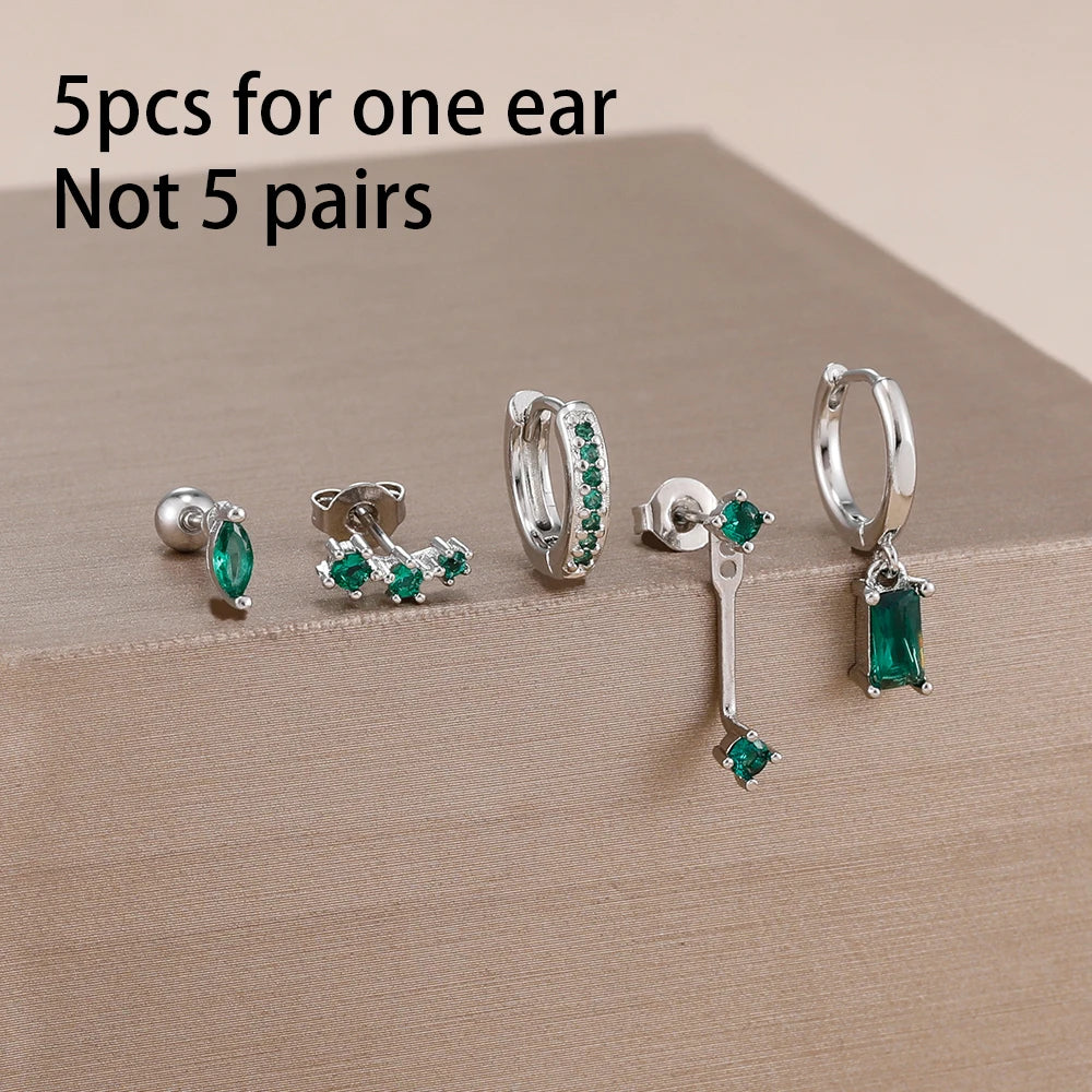 5PCS Stainless Steel Little Huggies Ear Stud Earrings Set For Women Tiny Crystal Zirconia Pendant Earrings Piercing Jewelry