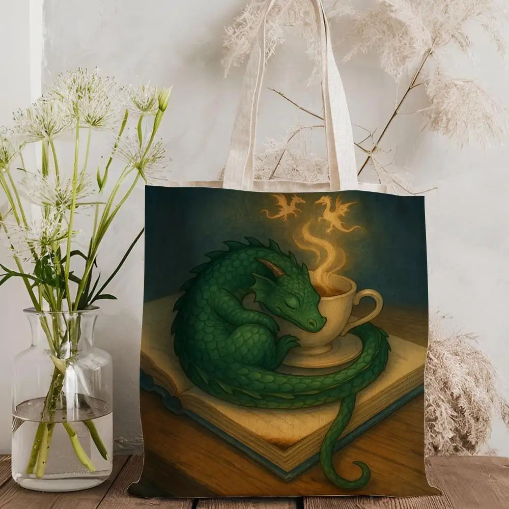 Dragon Sleeping Storage Bags Lightweight Canvas Tote Bag Large Capacity Shoulder Shopper Fashion Eco Multi-Purpose Handbag