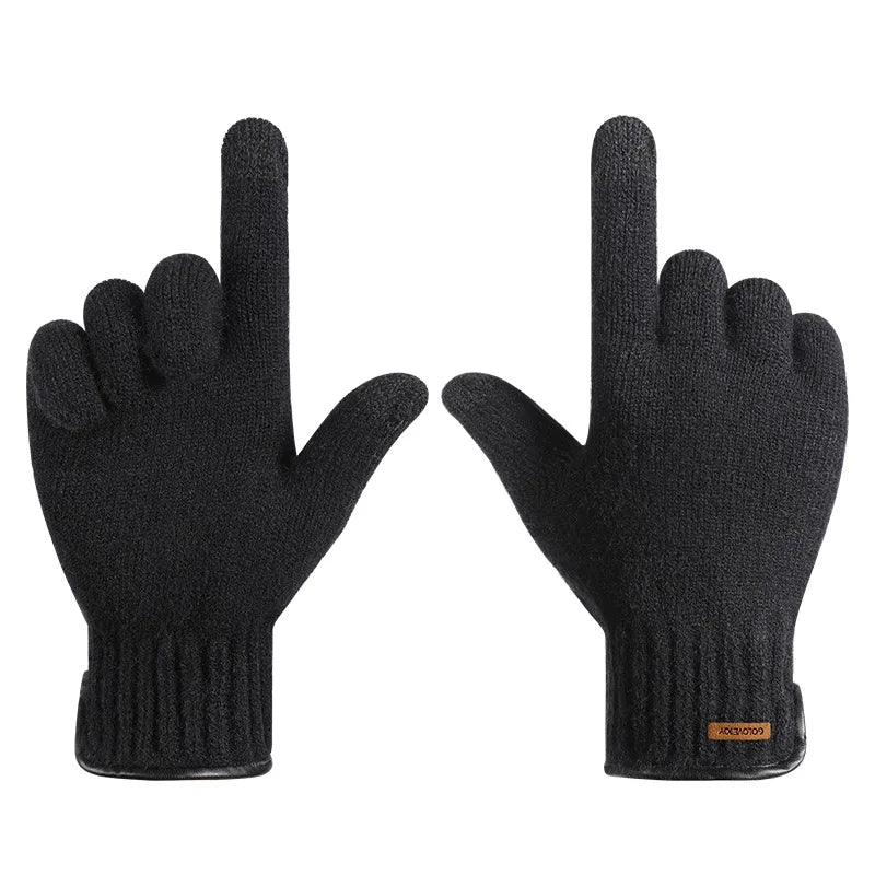 New Winter Imitation Camel Fleece Warm Gloves for Men's Outdoor Touch Screen High Elastic British Business Knitted Woolen Gloves