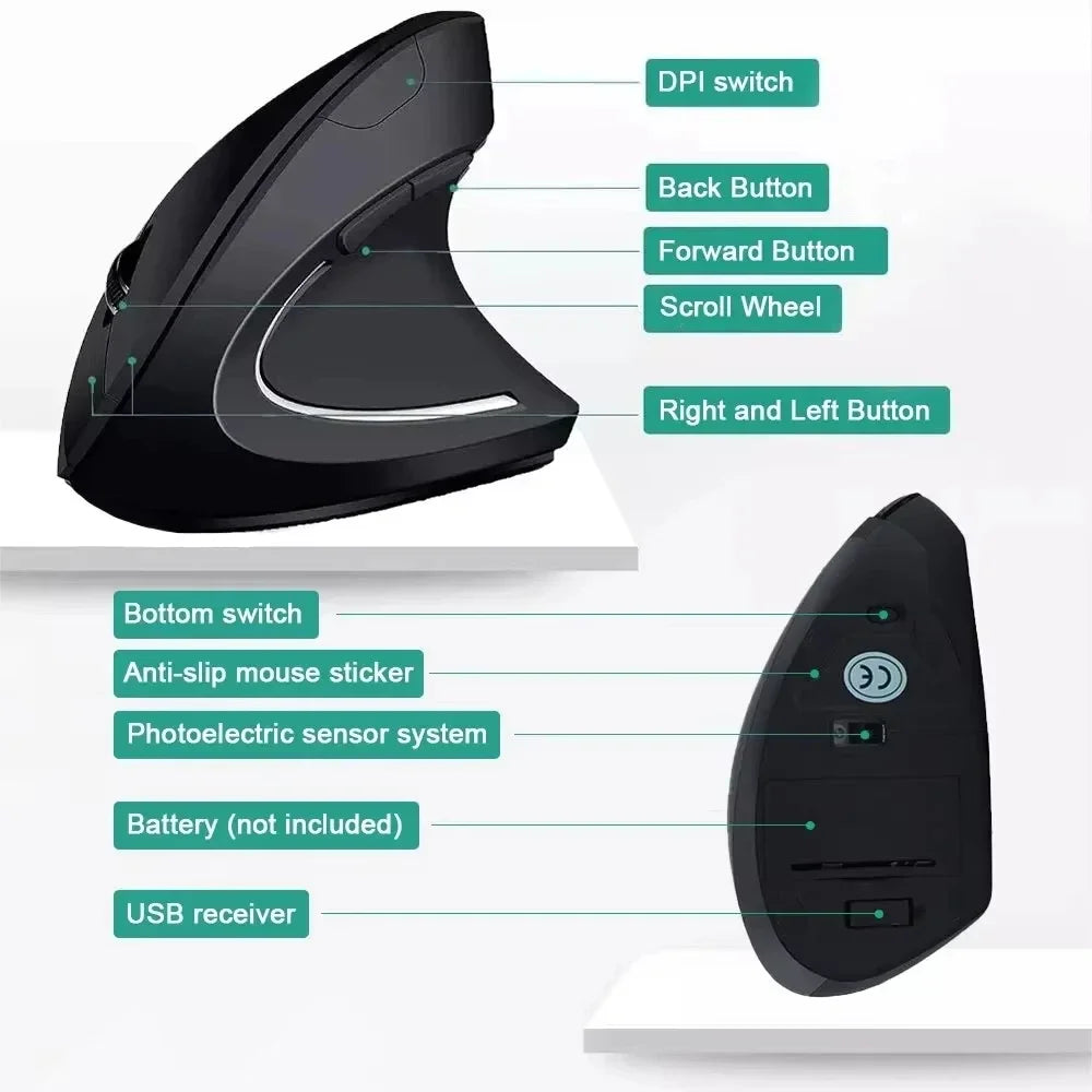 Lenovo Wireless Vertical Mouse 2.4G Bluetooth Wired Mouse Ergonomic Personalised Side Grip DPI Adjustable Mute Gaming Mouse