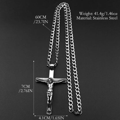 Stainless Steel Christian Jesus Cross Crucifix Pendants Necklaces for Men Women Silver Color Chain Necklaces Jewelry Gift