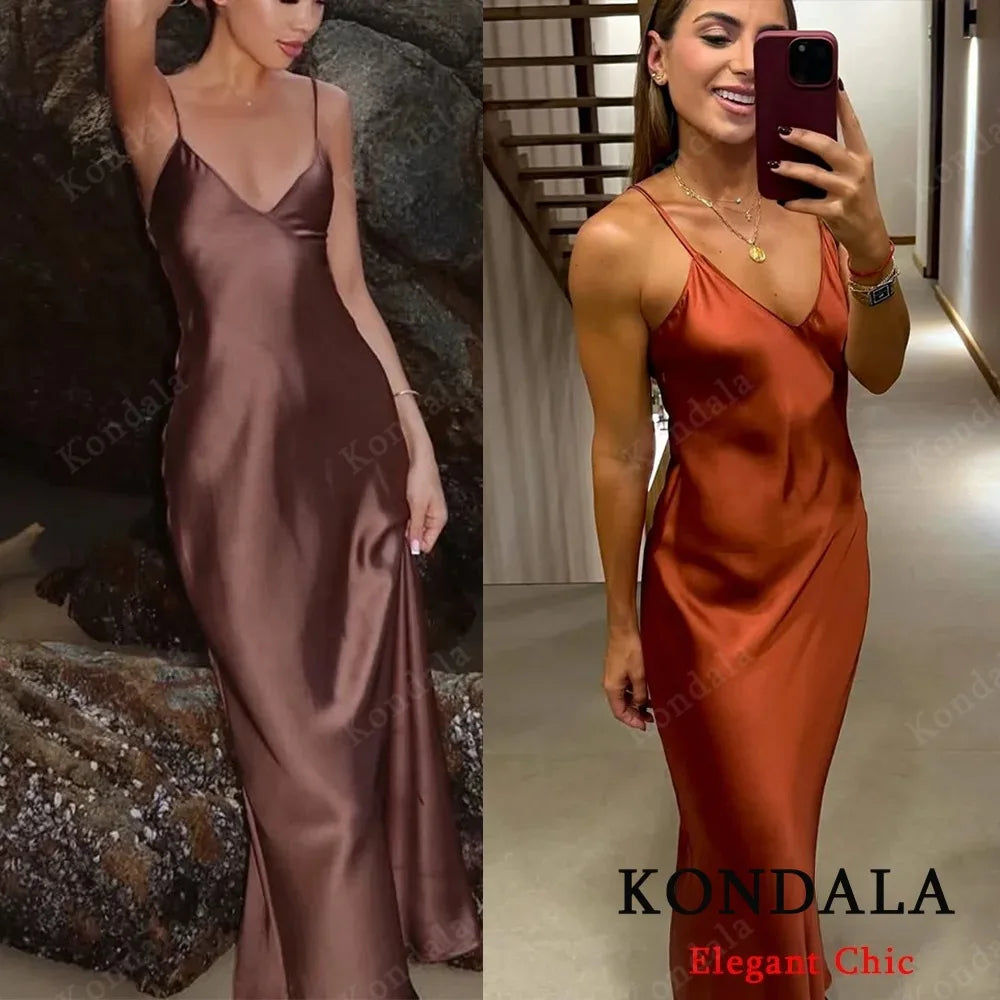 KONDALA Fall Women Sexy Stain Long Dress Thin Strap Backless Slim Long Dress New 2025 Fashion Summer  Party Long Slim Dress