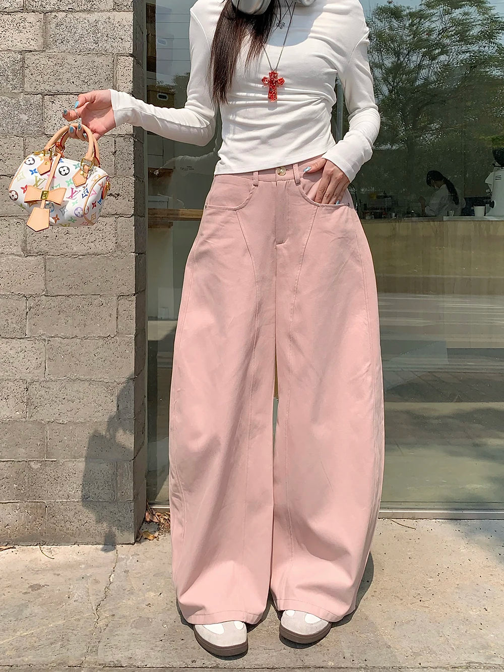 White High Waist Wide Leg Pants Women Summer Loose Casual Trousers Slimming Knife  Floor Length Pants Commute Sle