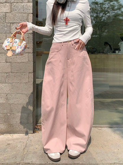 White High Waist Wide Leg Pants Women Summer Loose Casual Trousers Slimming Knife  Floor Length Pants Commute Sle