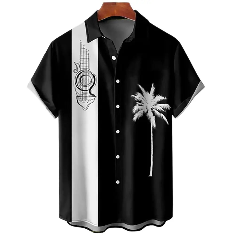 Hawaiian Shirt Men Summer 3d Coconut Tree Printed Holiday Short Sleeve Tops Tee Oversized Blouse Casual Dress
