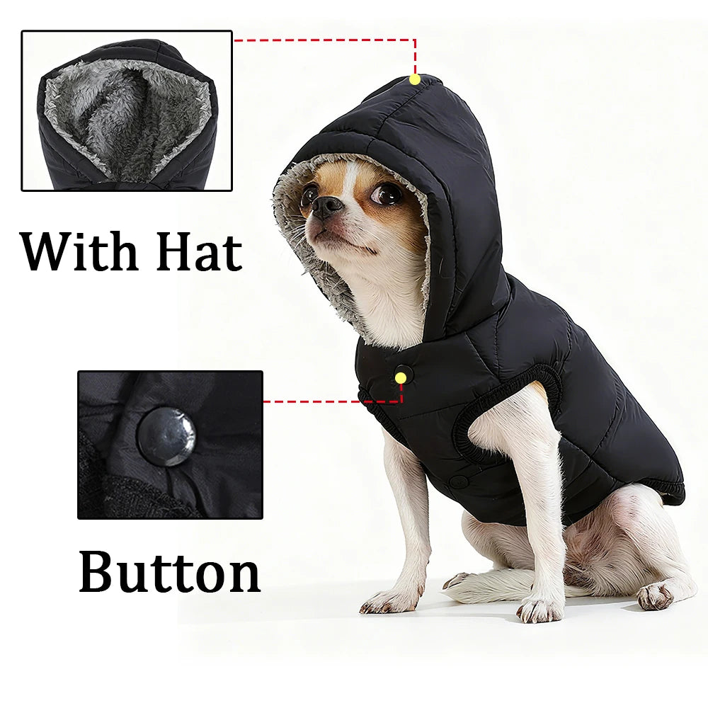Warm Pet Clothing Hooded Waterproof Puppy Hiking Jacket Coat Solid Thicken Fleece Costume With D-ring For Small Medium Dogs Cats