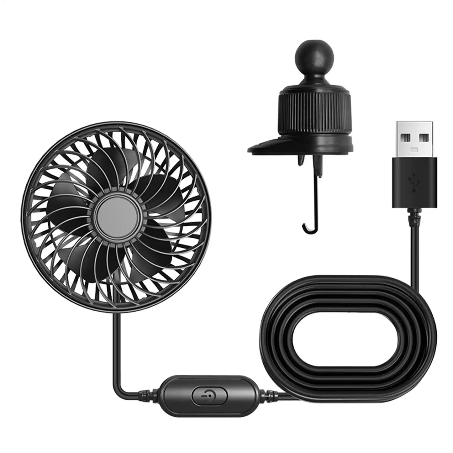 Fan For Car Portable Mini Plug And Play 3 Speeds 5V Portable Fan For Car For Truck RV Vehicle Trucks Boat Golf Plane Airplane