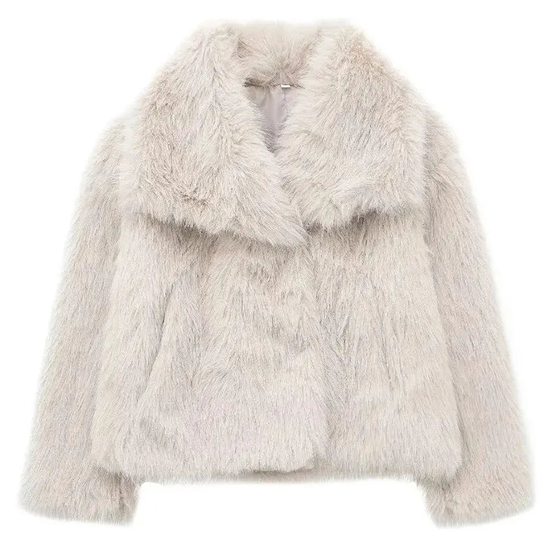 HH 2025 Winter Coats For Women Fashion New Faux Fur Long Sleeves Loose Coat Female Versatile High Street Women's Cardigan