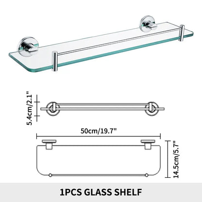 Bathroom Wall Shelf with Rectangle Tempered Glass Stainless Steel Wall Mount Glass Square Shelves Kitchen Organizer Rack Black
