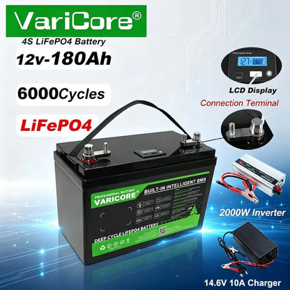 12.8V 180AH LiFePO4 Battery 12V 4s LED Display Lithium Power Batteries for Campers, Golf Cart, Off-Road, Solar & Wind Energy Sto