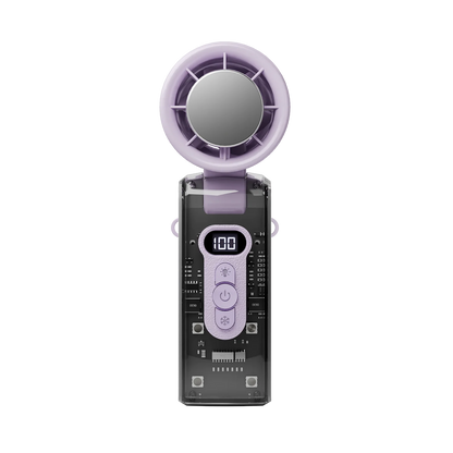 Portable Handheld Fan with LED Light 100 Speeds Foldable Personal Cooling Fan Rechargeable Folding Travel Fan for Camping Hiking