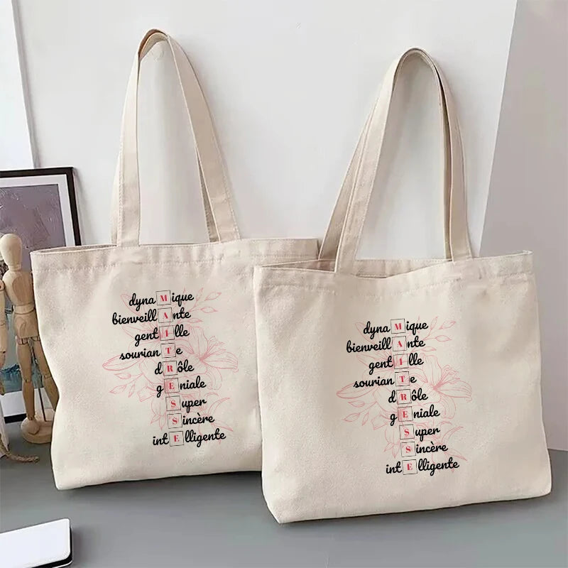 Teacher Theme Tote Bag Inspired School Shoulder Bag with French Style Design, Educational Motif Handbag Cadeau Maitresse D'école