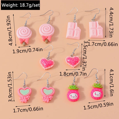 5pairs/set Cute Candy Chocolate Earrings for Women Girls 3D Food Dangle Earrings Kids Jewelry Gifts