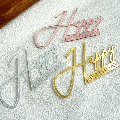 Acrylic Side Happy Birthday Cake Decorations Happy Anniversary Cake Topper Event Party Supplies Baking Decorating Accessories