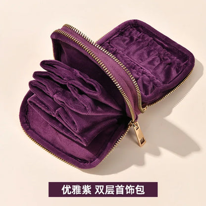 Tassel Jewelry Organizer Bag Portable Travel Case with Metal Zipper for Bracelets Jade Bangles Necklaces Rings Storage Pouch