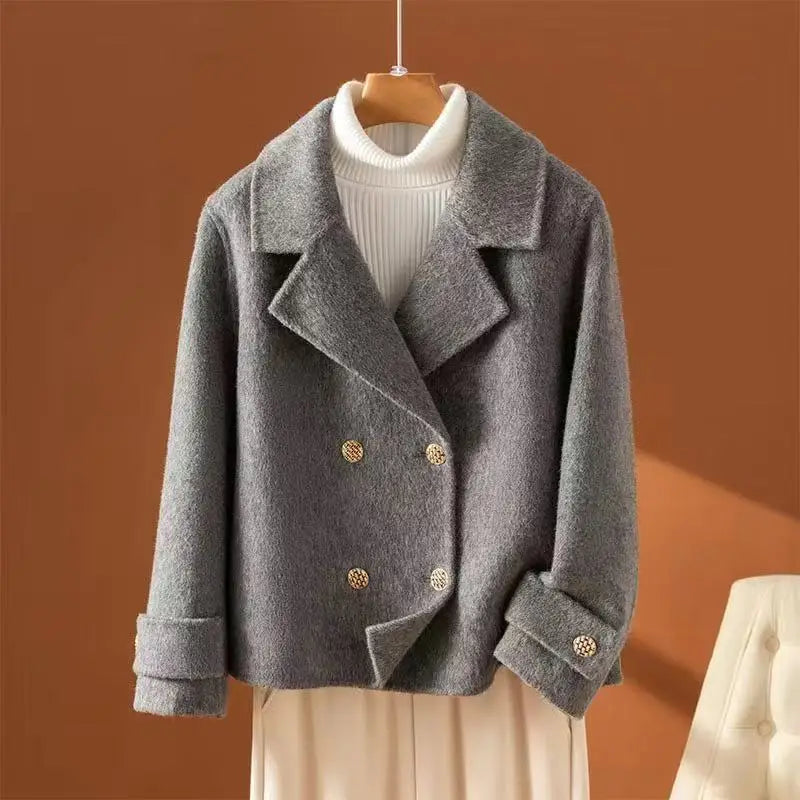 Autumn and Winter Double-Sided Woolen Women's Coat Short Long Sleeve 100% Wool Woolen Doll Collar 2025 New Woolen Coat