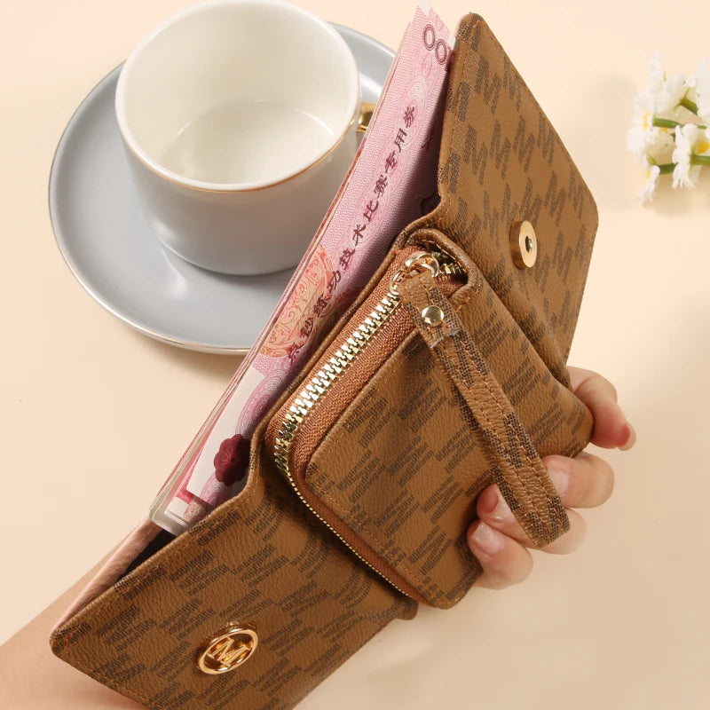 2025 Women's Wallet Short Style Trendy New Three-Fold Fashion Simple Alphabet Portable Multi-Card Holder P