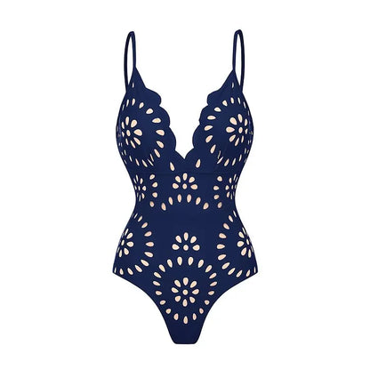 FLAXMAKER Flower Hollow One Piece Swimsuit and Skirt Women Beachwear Luxury Bathing Suit