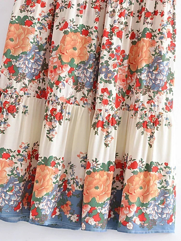 Vintage Chic Fashion Women Beach Bohemian Floral Print  Hippie Skirt High Elastic Waist Gothic Holiday Boho Maxi Skirts Femme