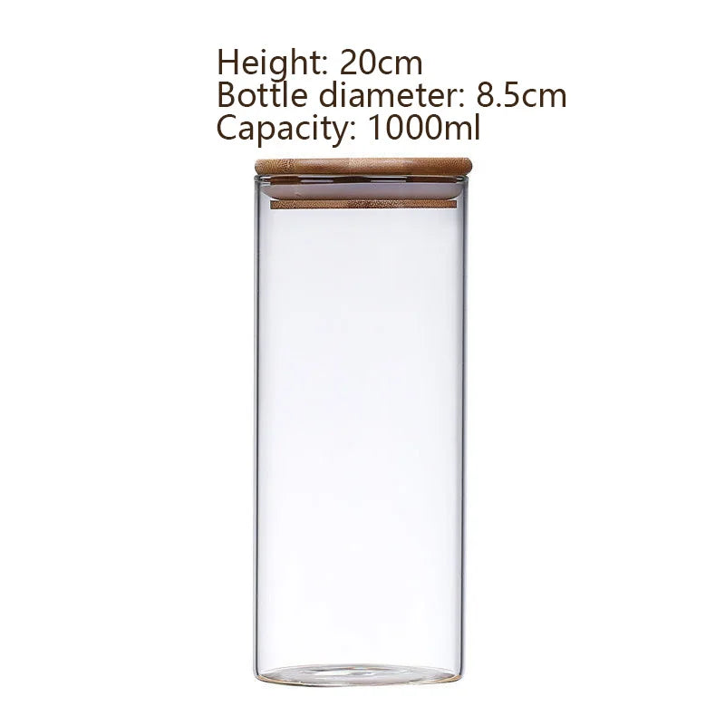 Glass Food Storage Jars with Airtight Bamboo Lid Food Container for Coffee Beans Tea Leaves Cookies Nuts Cereal Storage Canister