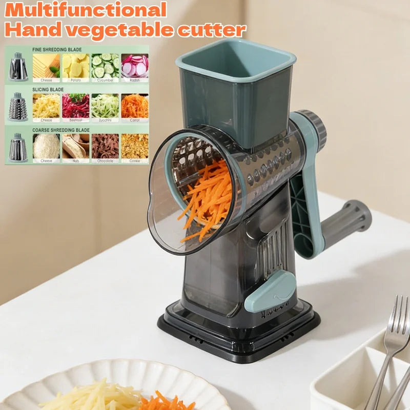 3 in 1 Multi-function Drum Vegetable Chopper Hand-operated Potato Slice Chopper Pressed Vegetable Grinder Peeled Garlic Chopper