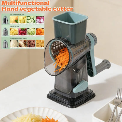 3 in 1 Multi-function Drum Vegetable Chopper Hand-operated Potato Slice Chopper Pressed Vegetable Grinder Peeled Garlic Chopper